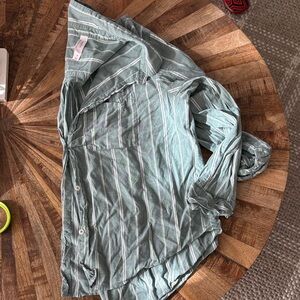 Auden Sage Green XL Striped Sleep Button-Up Shirt